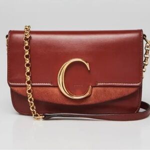 Chloe Brown Leather Mini C Chain Bag